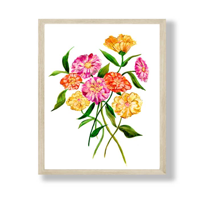 Zinnia Botanical Floral Art Print for wholesale by Aaryn West