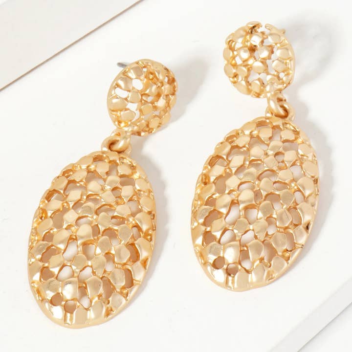Wild Honey - Wholesale Dangle Earrings - Intricate Filigree Oval Drop Dangle Post Earrings2