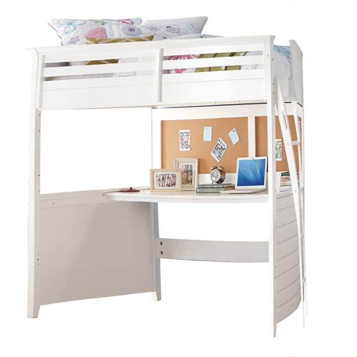 83" X 45" X 74" Twin White Poplar Wood Loft Bed With Desk for wholesale by HomeRoots