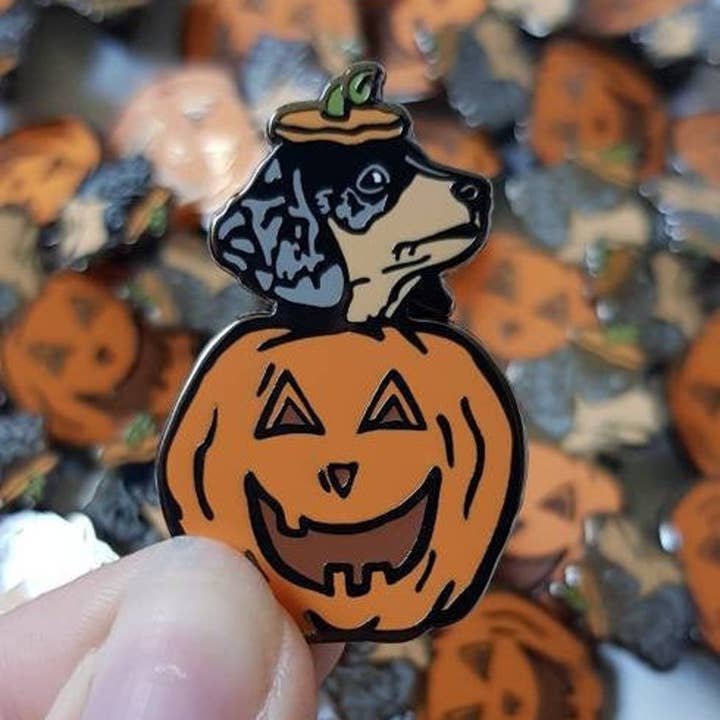 Pumpkin Puppy Pin for wholesale by Zombie Death Stare