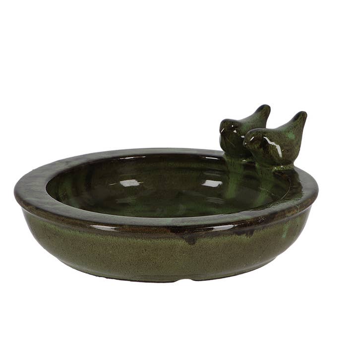 Esschert Design USA - Wholesale Bird Bath - Bird Bath w/Two Birds, Ceramic, White/Green/Teal, 3 Asst.2