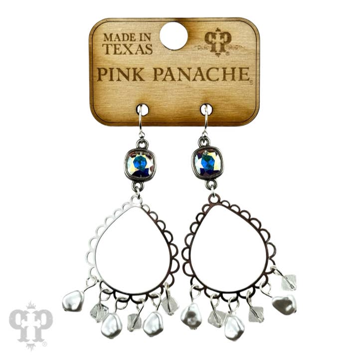 Pink Panache Brands - Wholesale Dangle Earrings - Pearl bead and teardrop earring, Austrian crystal