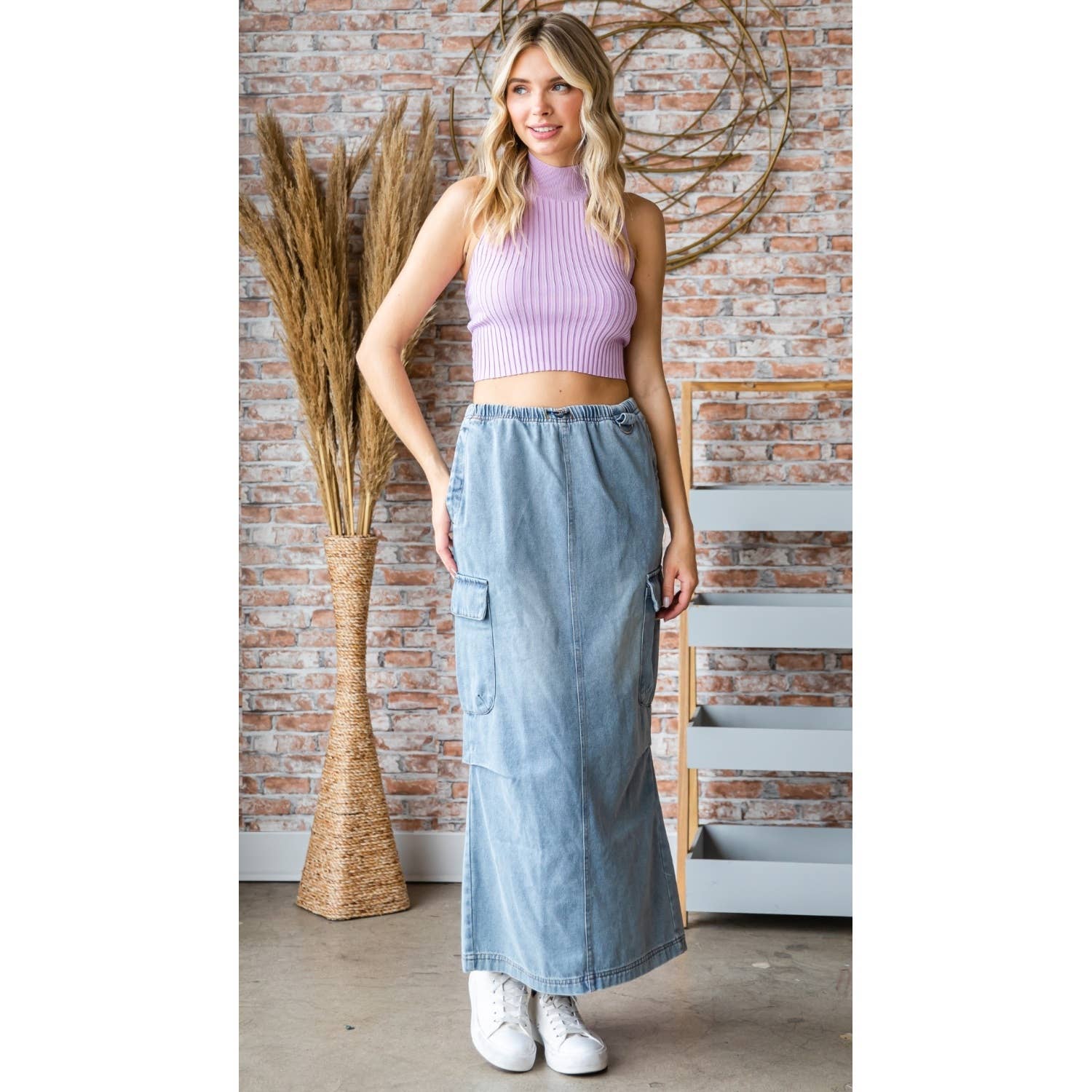 Med Wash Denim Cargo Full Long Skirt for wholesale on Faire9