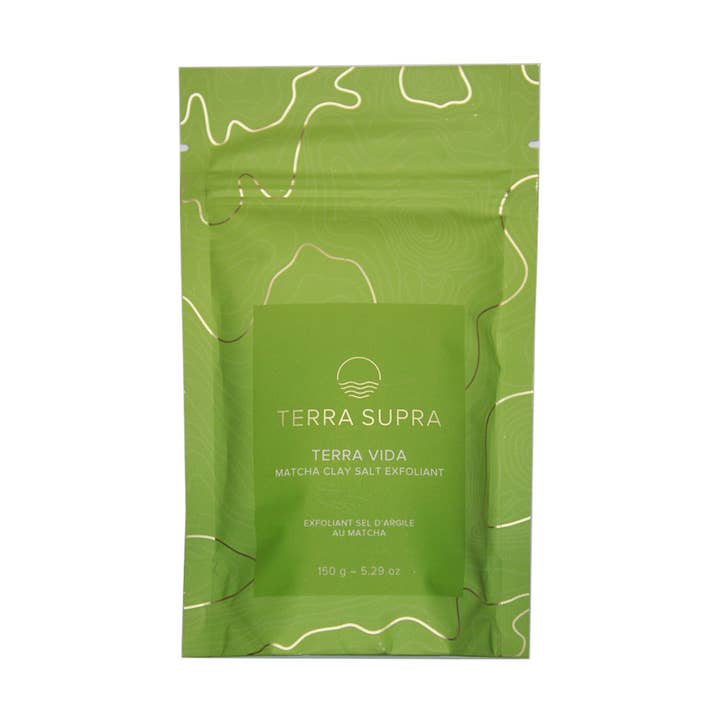 Terra Vida Matcha Clay Salt Exfoliant for wholesale by Terra Supra Skin Care Inc