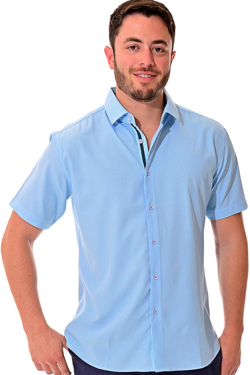 Blue  Men's Button Front Short Sleeve Shirt MCX3185-B M-2XL BOHIO for wholesale on Faire2