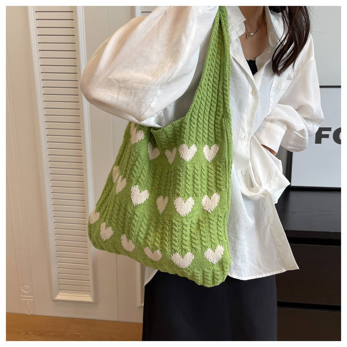 NINEXIS - Wholesale Tote Bag - Women's - CWAB4569_HEART PATTERN KNITTED LARGE CAPACITY TOTE BAG17