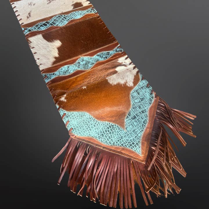 Western Cowhide Embossed Leather Table Runner Croc Print 48” for wholesale by Westrian International