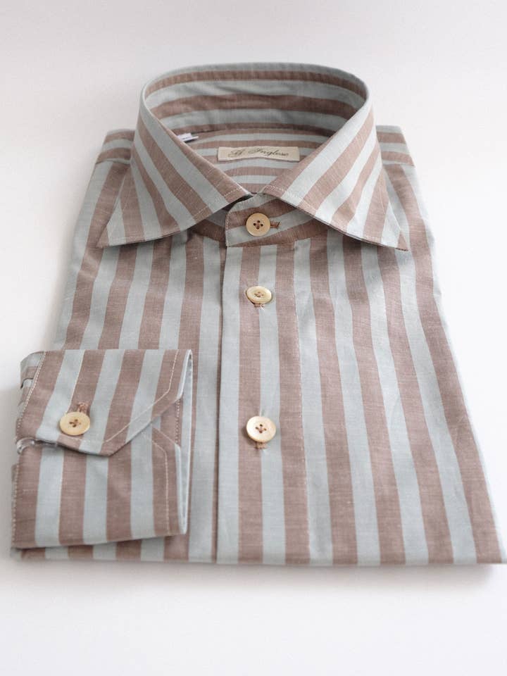 Camicia mod. BL a righe medie in lino e cotone per la vendita all'ingrosso da parte di G. Inglese