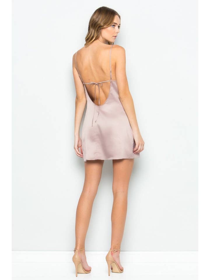 Nude Bare Back Sateen Slip Mini Dress (Nude) for wholesale on Faire4