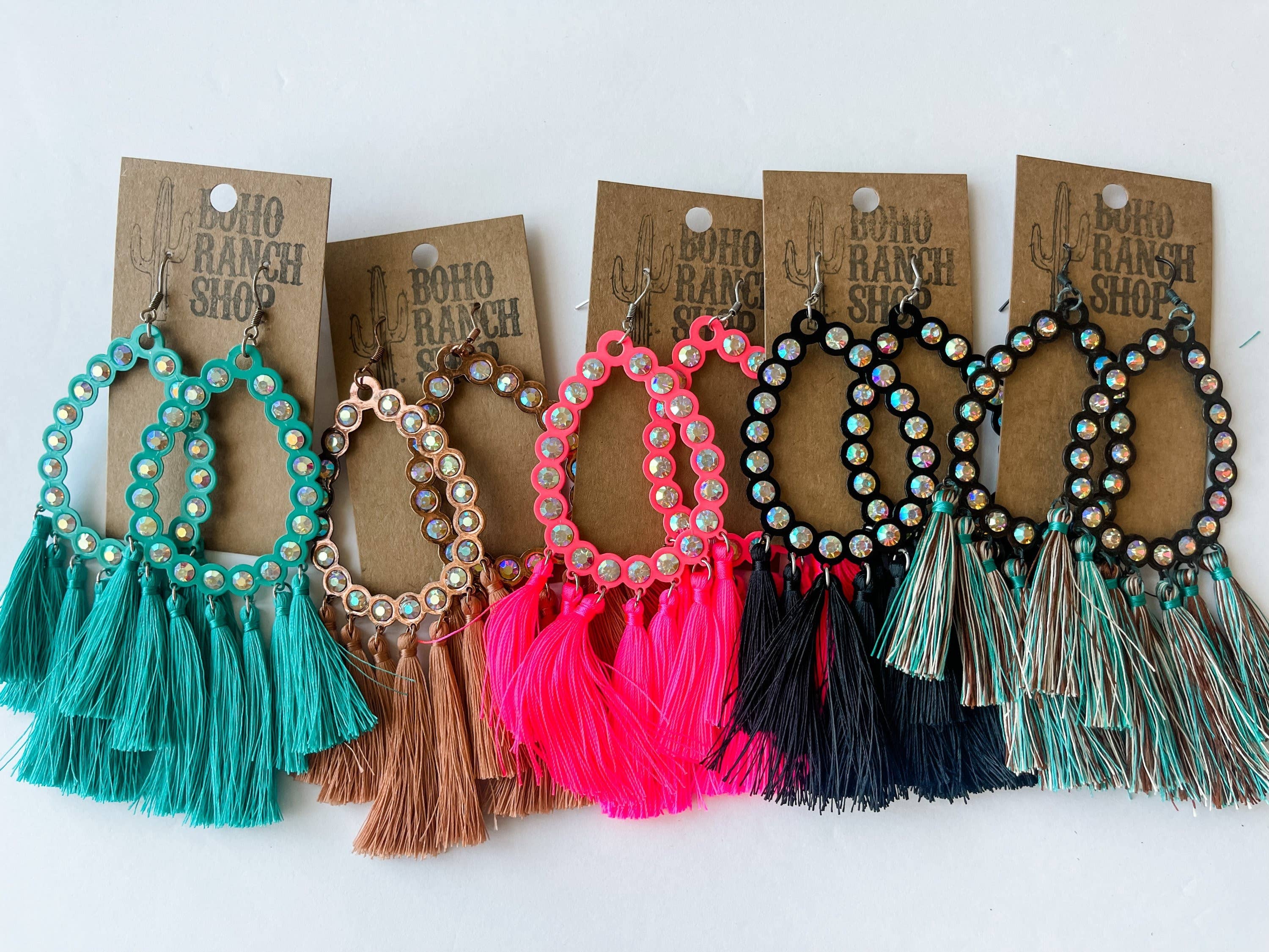 Boho Ranch Shop - Wholesale Tassel Earrings - Western Rhinestone Teardrop Tassel Earrings - LARGE5