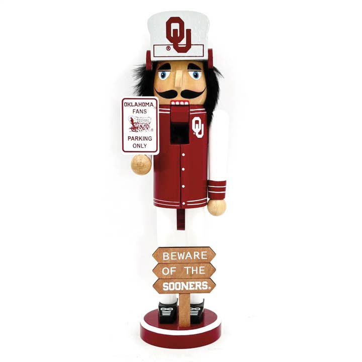 12" Oklahoma Beware of the Sooners Nutcracker for wholesale by Santa’s Workshop Inc.