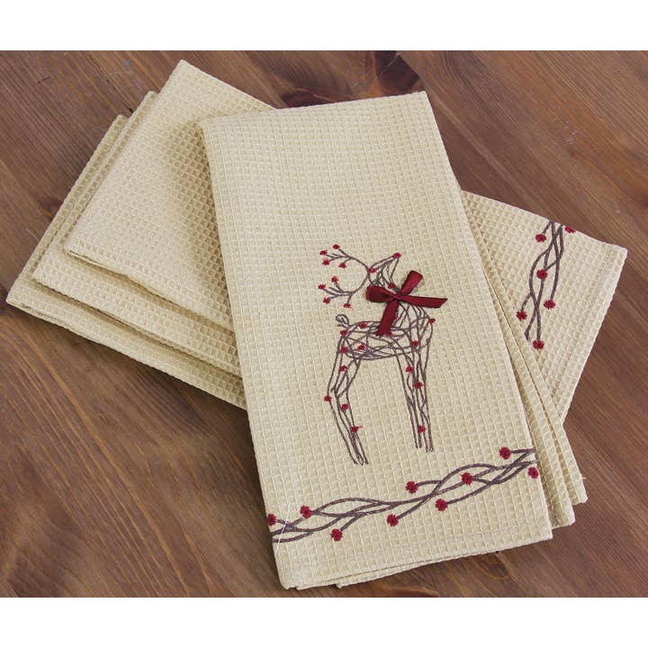Rustic Reindeer Christmas Tea Towels, 16"x22", Set of 4 for wholesale by Xia Home Fashions & Manor Luxe