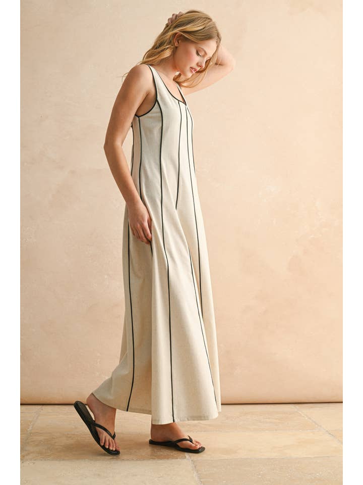 MIOU MUSE - Wholesale Dress - Women's - D5034 PIPING DETAILED PANEL LONG DRESS6