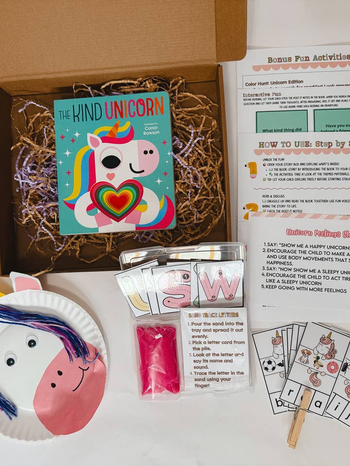 Kind Unicorn Story Box | Toddler Literacy Kit Ages 2–4 | Letter Tracing, Unicorn Craft & Phonics Activity for wholesale by Story Boxes