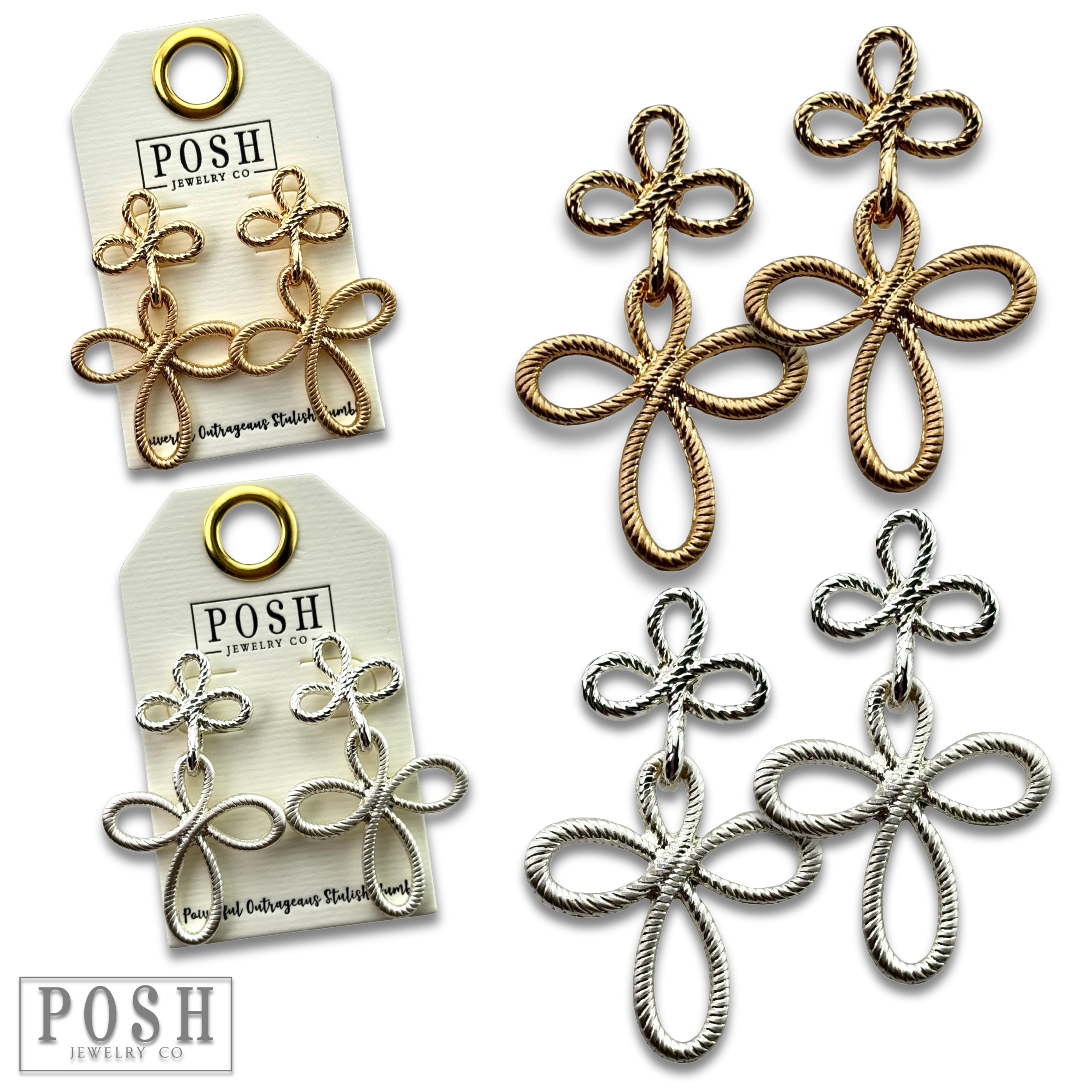 Pink Panache Brands - Vente Boucles d'oreilles pendantes - Boucle d'oreille texturée à double croix2