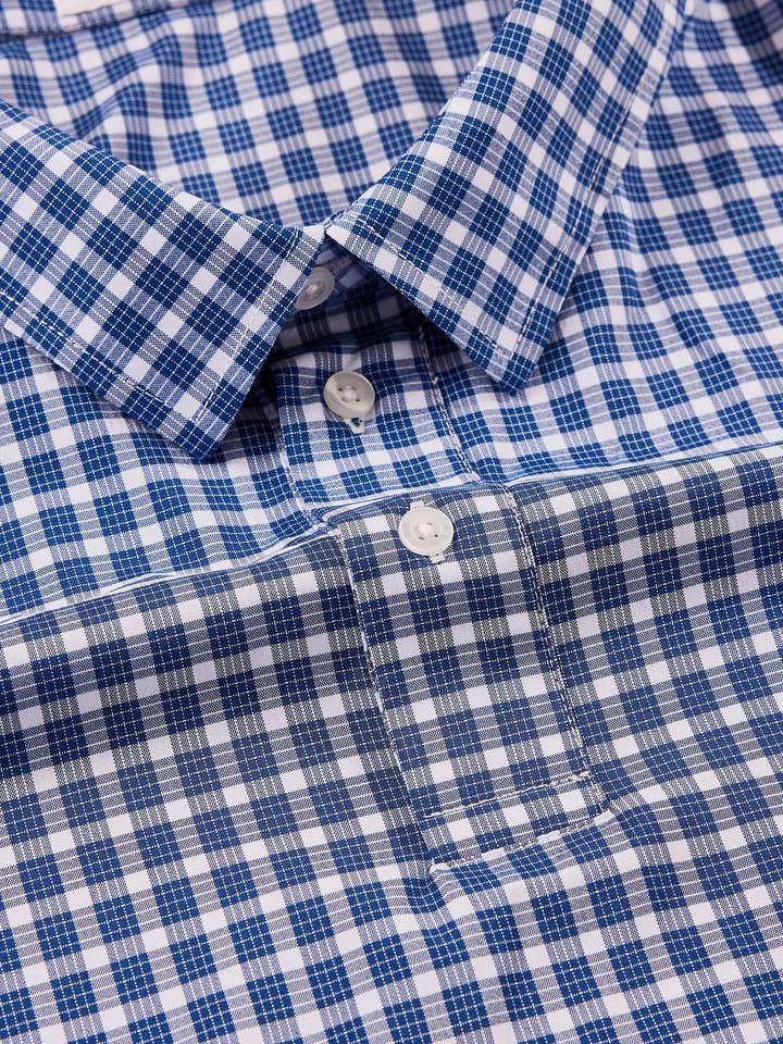 Hybrid Plaid Polo Shirt Blue Paid for wholesale by Regent Row