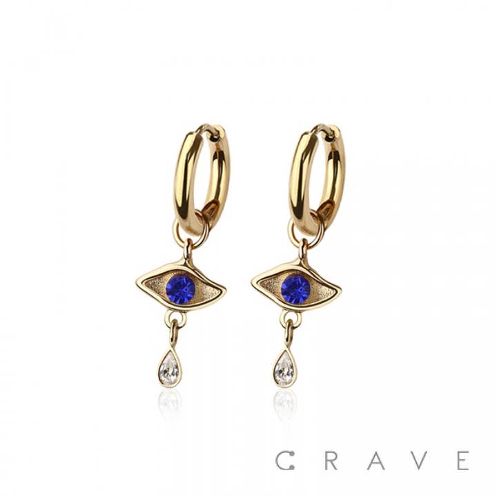 CRAVE - Wholesale Huggie Earrings - PAIR OF 316L STAINLESS STEEL HUGGIE/HOOP EVIL EYE TEAR DROP