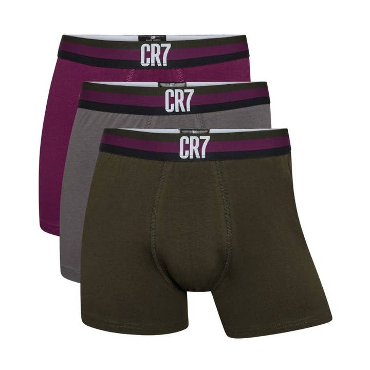 CR7 UNDERWEAR Men's Boxers in Organic Cotton PACK of 3 units, assorted, Elastic CR7 contrast for wholesale by CR7 Underwear