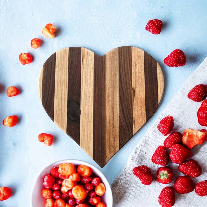 HEART SHAPED LARGE CHARCUTERIE-CUTTING BOARD HANDMADE WOOD for wholesale by TG Designs