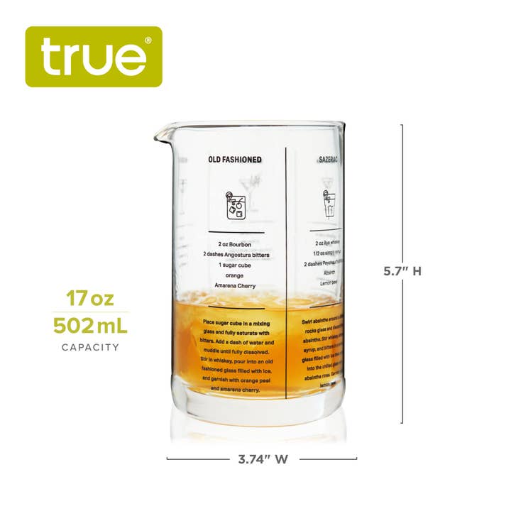 TRUE - Wholesale Cocktail Shaker - 5-Cocktail Recipe Glass Mixing Glass w/ Heavy Base - 17 oz
