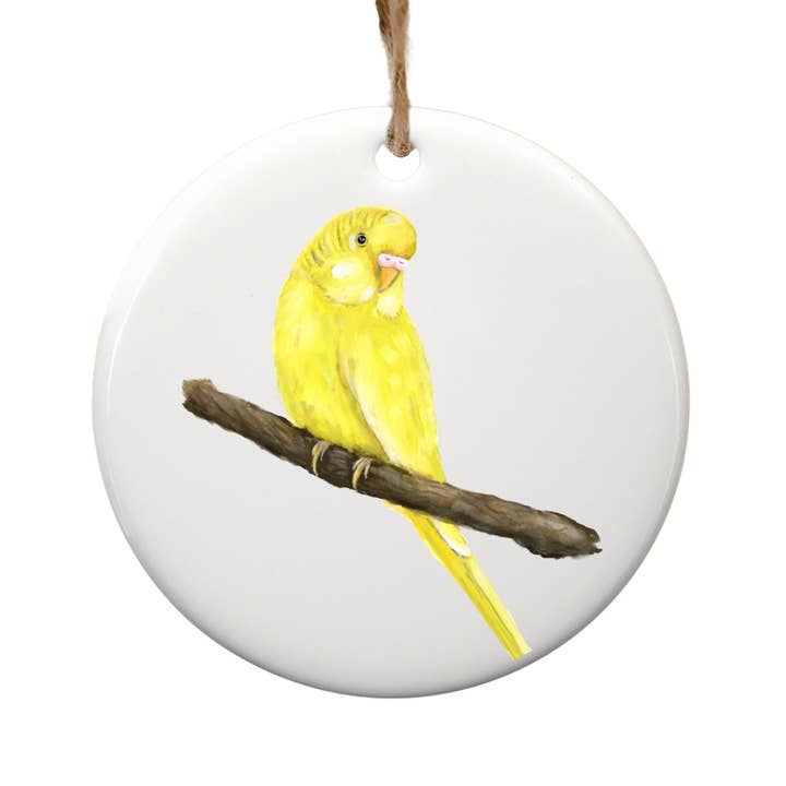 Yellow Budgerigar Ceramic Ornament for wholesale by MerikaArt