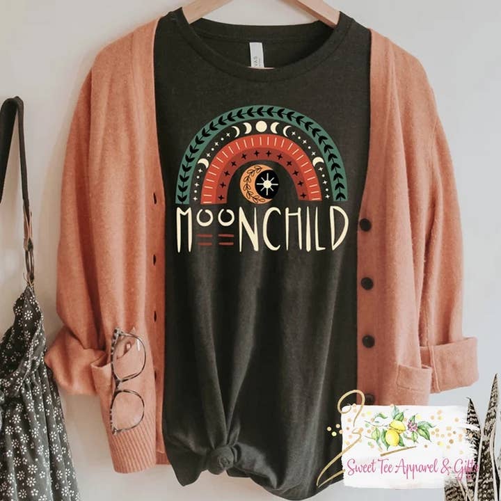 Moon Child t-shirt - Bohemian tshirt - Moon rainbow shirt for wholesale by Alaridesign