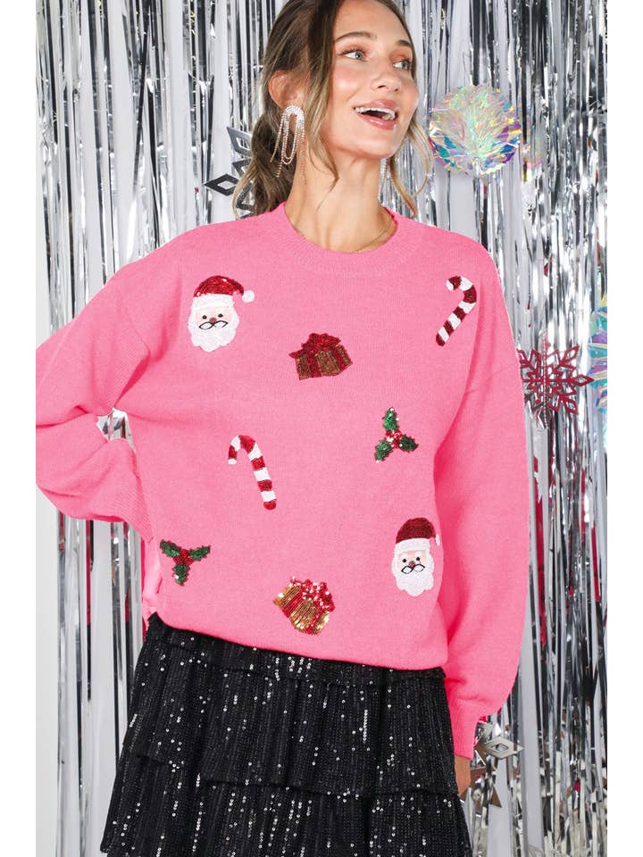 Vine & Love - Wholesale Knit Sweater - Women's - Sparkling Sequin Embellished Christmas Sweater VT81743G11