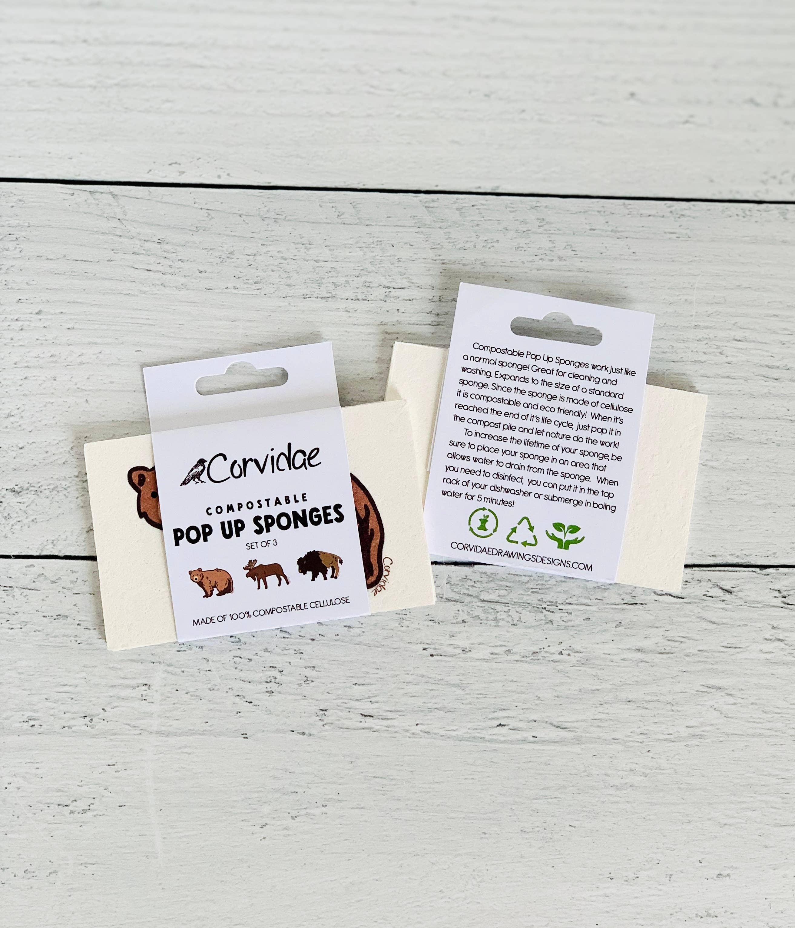 Corvidae drawings & designs – Engroshandel Rengøringssvamp – Bear Moose Bison Komposterbar Pop Up Sponge - sæt med 32