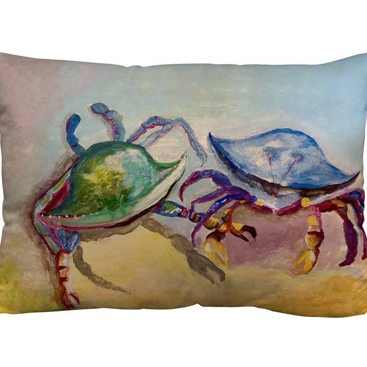 Betsy's Two Crabs Suede Indoor Zippered Pillow for wholesale by Betsy Drake Interiors