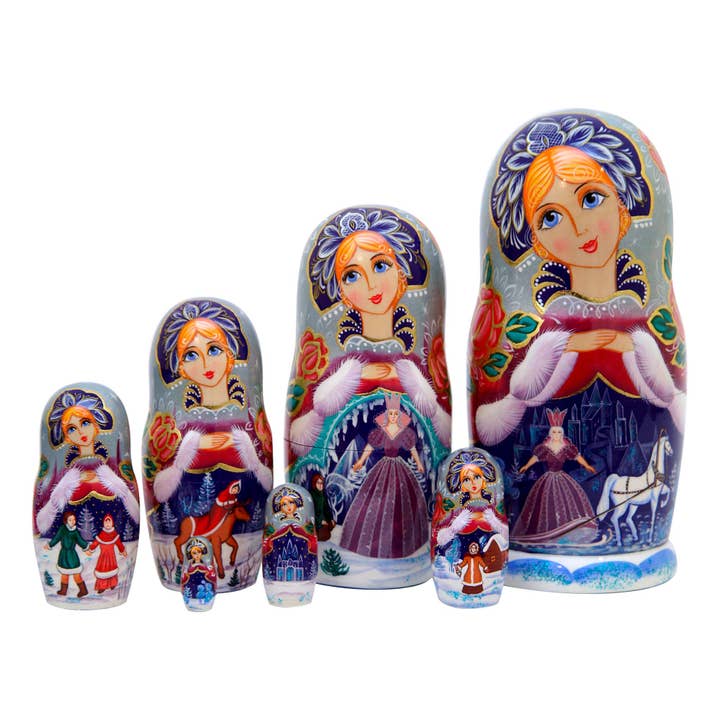 Snow Queen Nesting Doll 7pc./8" for wholesale by Golden Cockerel