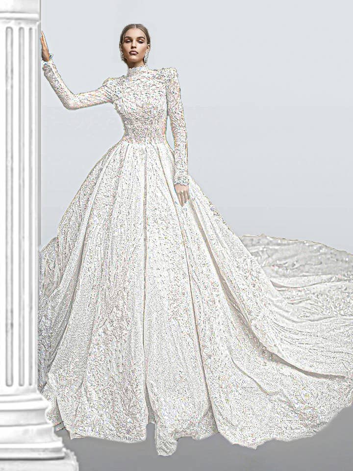 Nova - Stunning Modest Wedding Dress in Satin and Beadings for wholesale by Unique Modest Bridal