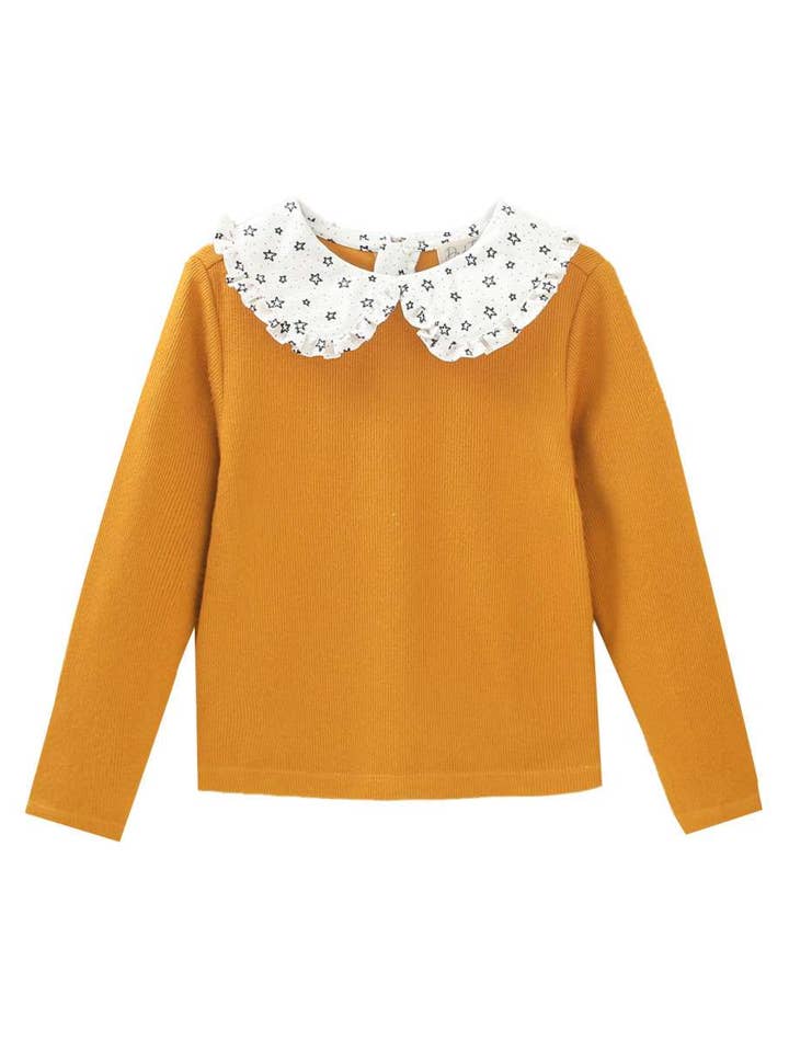 Girls' Mustard Knit Sweatshirt with Ruffle for wholesale by Dadati