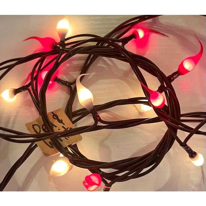 Electric RED & WHITE Hand Dipped Primitive Rice Lights for wholesale by Raggedy Junction