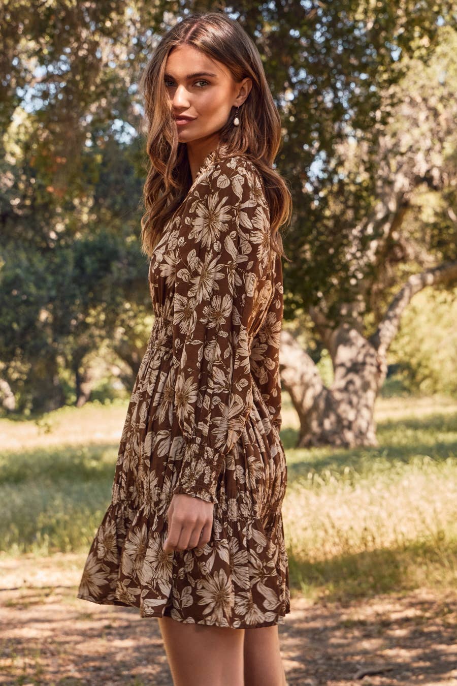 Mocha Multi Plus Sheer Floral Mini Dress for wholesale on Faire4