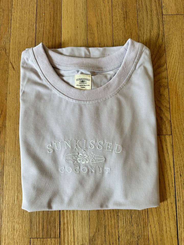 Italian Purple Basic Watercolor Embroider Tee for wholesale on Faire