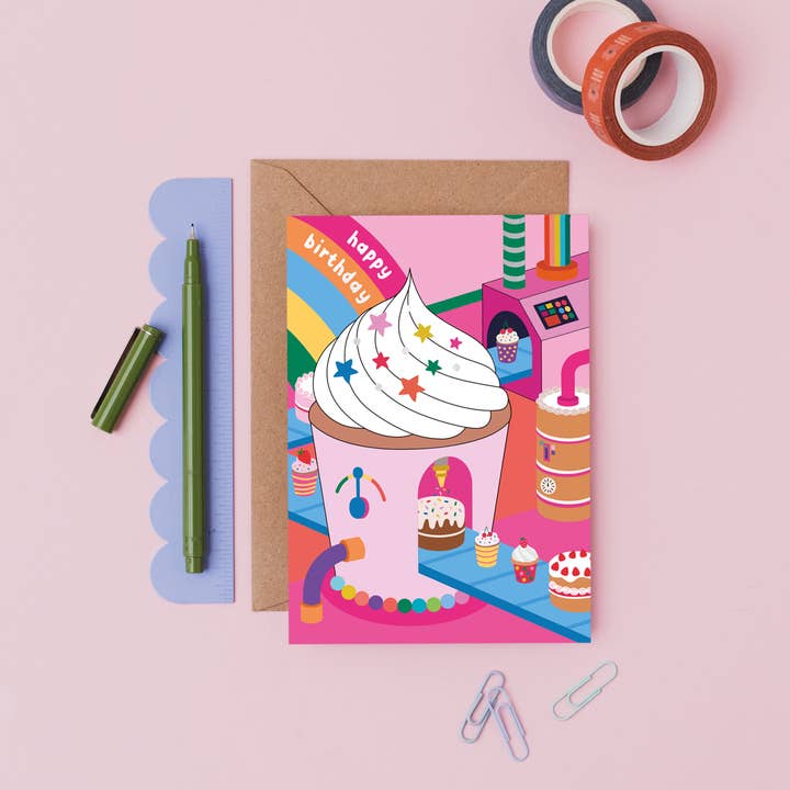 Sprinkles Workshop Birthday Card | Isometric Cupcake card for wholesale by Mifkins