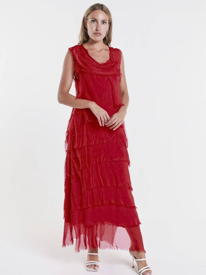 Aleena Silk Maxi Ruffle Dress (DT215) for wholesale by TINA Stephens Italy/Tees By Tina