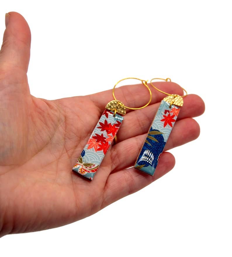 SUNKRIS - Wholesale Dangle Earrings - Japanese paper rectangle resin and wood earrings2