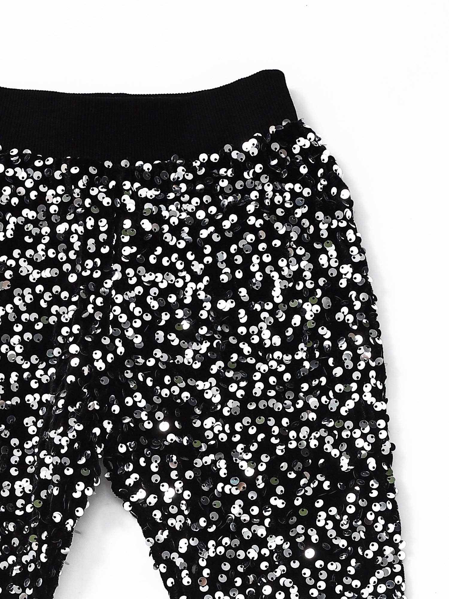 sassy kids palace – wholesale Byxor – Barn – Svarta Sequin Flare Byxor för flickor1