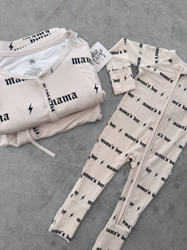 One Little Love Co - Wholesale Clothing Set - Baby - Mama’s Boy | Cream Bamboo Romper