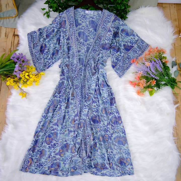 Karma Nepal Crafts - Wholesale Kimono - Women's - Silk Bohemian Style Long Kimono
