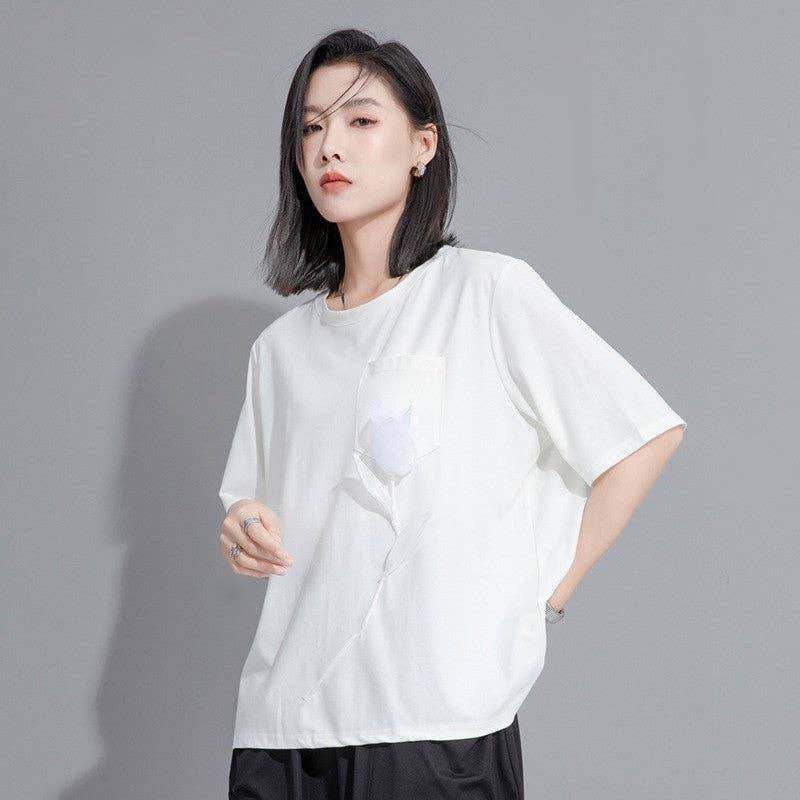 Sheer Trend – wholesale T-shirt – women's – Relaxed Fit Color Block Floral Short Sleeve T-Shirt3