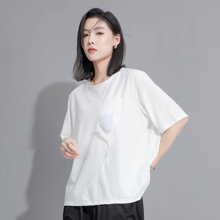 Sheer Trend – wholesale T-shirt – women's – Relaxed Fit Color Block Floral Short Sleeve T-Shirt3