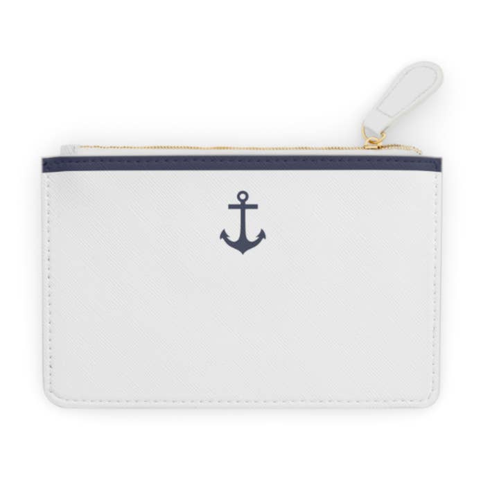 The Falmouth Mini Clutch - White with Anchor for wholesale by Peachy Pendants