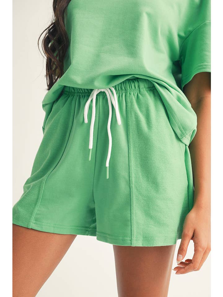 Little Daisy Closet - Wholesale Lounge Set - Women's - LDC V Neck Drop Shoulder Tee and Patchwork Drawstring Shorts