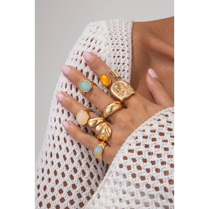 Chunky Ring Set with Gemstones for wholesale by Lyonlee