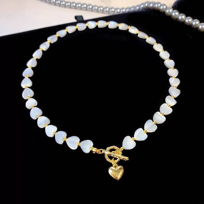 LanLivia - Wholesale Beaded/Pearl Necklace - Mother of Pearl Heart Beads Necklace with OT Buckle3