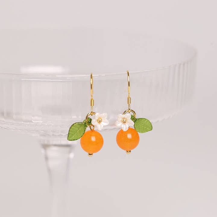 Haengseongworkshop - Wholesale Dangle Earrings - 18K Gold Plated S925 Silver 8mm Orange Agate Earrings Dangle
