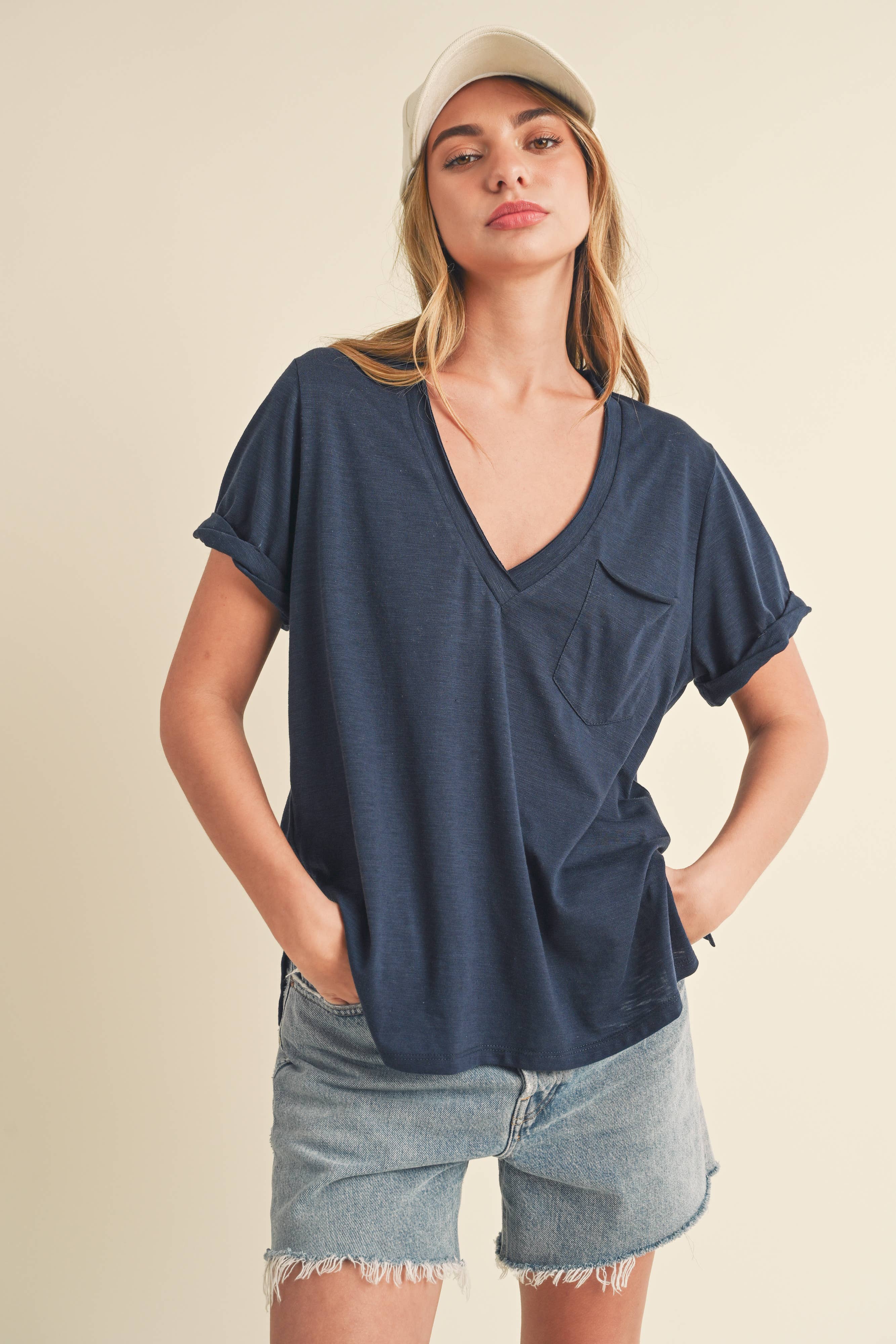 AEMI + CO - Wholesale T-Shirt - Women's - 8286DK Zoie V-Neck Short Sleeve Top 530