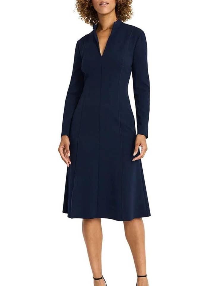 Maggy London Split Neck Midi A-Line Dress for wholesale by New Yorker's Apparel